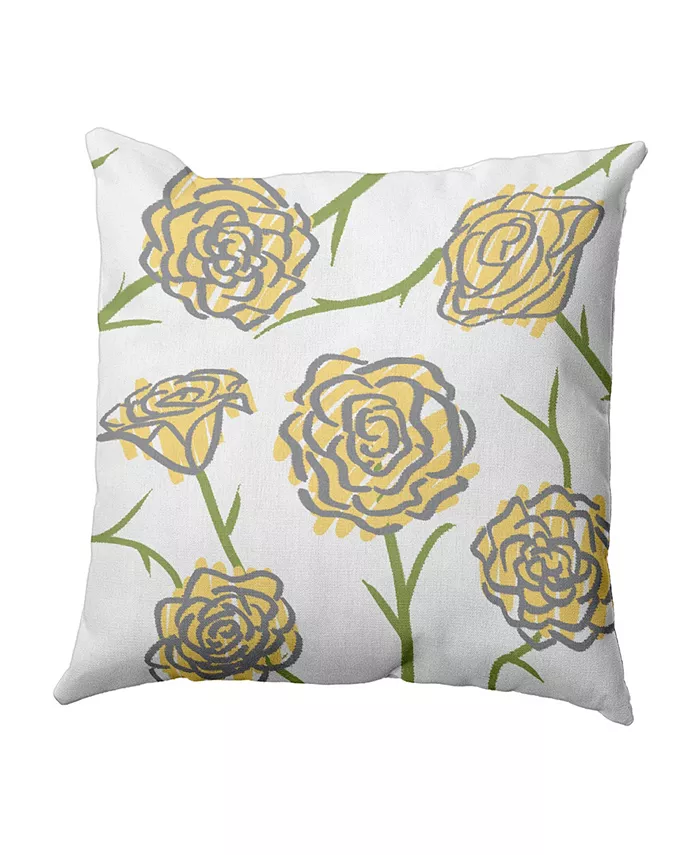 E by Design Spring Floral 1 16 Inch Yellow and Gray Decorative Floral Throw Pillow