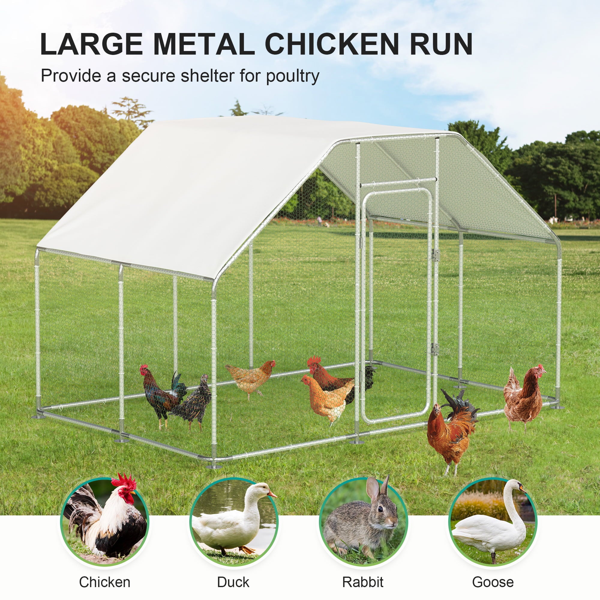 Large Metal Chicken Coop for 16 Chickens Walk-in Poultry Cage Hen Run House Rabbits Habitat Cage Spire Shaped Coop with Anti-Ultraviolet and Waterproof Cover for Outdoor Backyard Farm Use