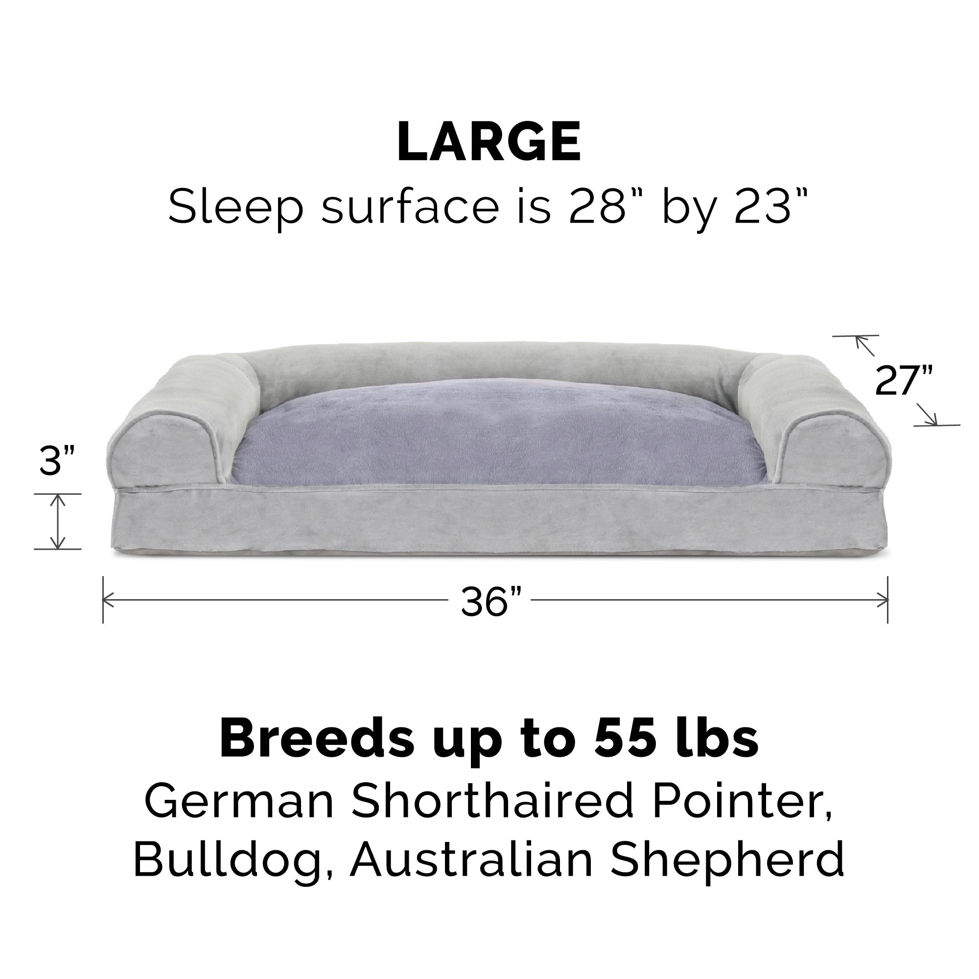 FurHaven | Faux Fur and Velvet Pillow Sofa Pet Bed for Dogs and Cats， Smoke Gray， Large