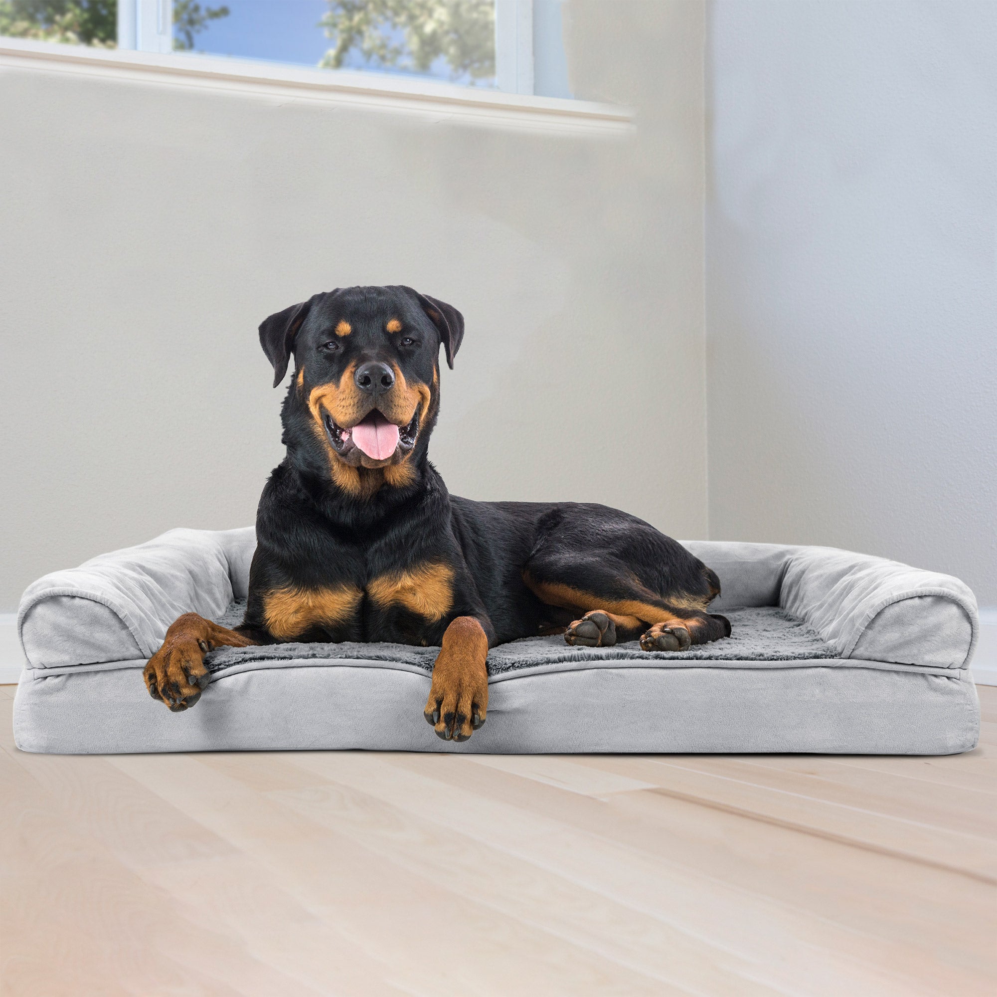 FurHaven Pet Products | Orthopedic Plush and Suede Sofa Pet Bed for Dogs and Cats， Gray， Jumbo