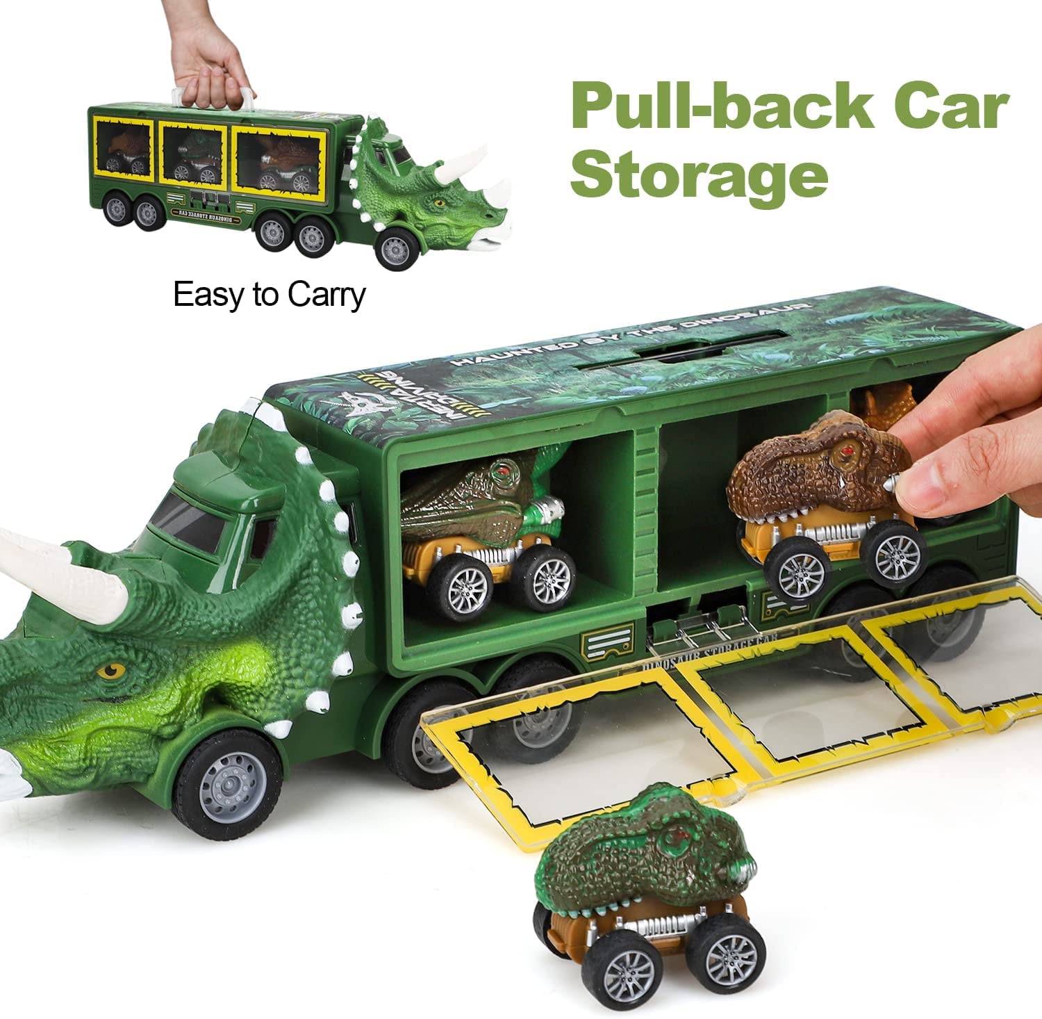 TOY Life Dinosaur Toy Truck for Kids 3 - 8 with Pull Back Car Toys，  9 in 1 Monster Truck for Boys and Girls， Dinosaur Transport Truck for Kids， Dinosaur Toys for Kids 3-7