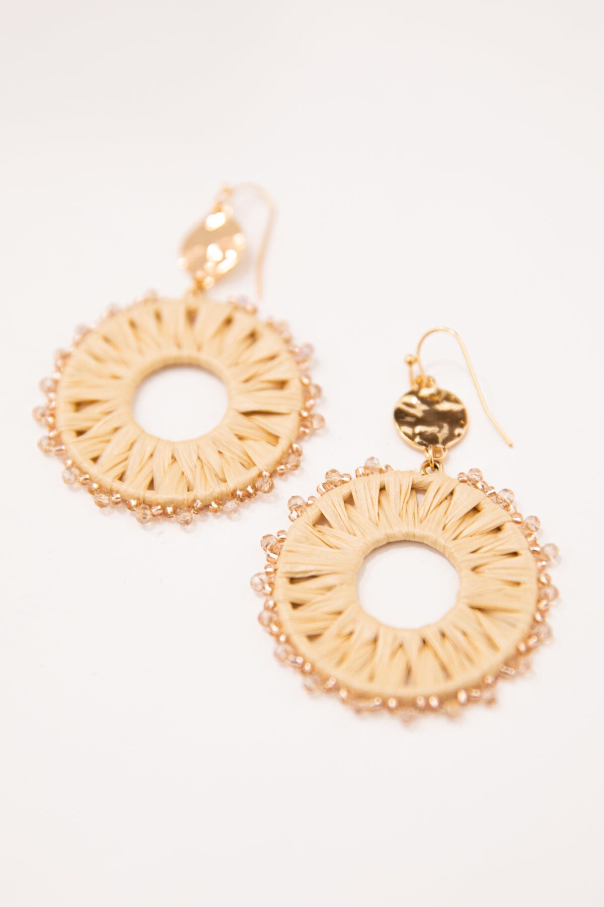 Beige Raffia Beaded Round Earrings