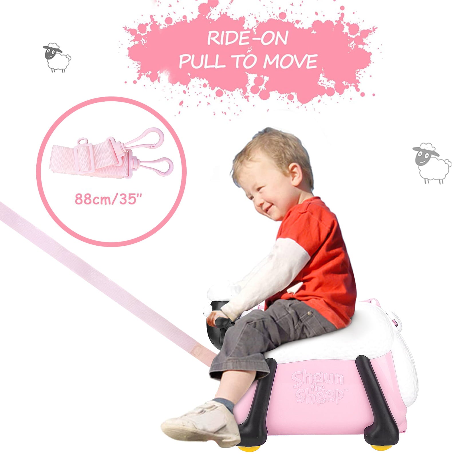 Shaun The Sheep Kids Ride on and Carry on Luggage Suitcase (Pink