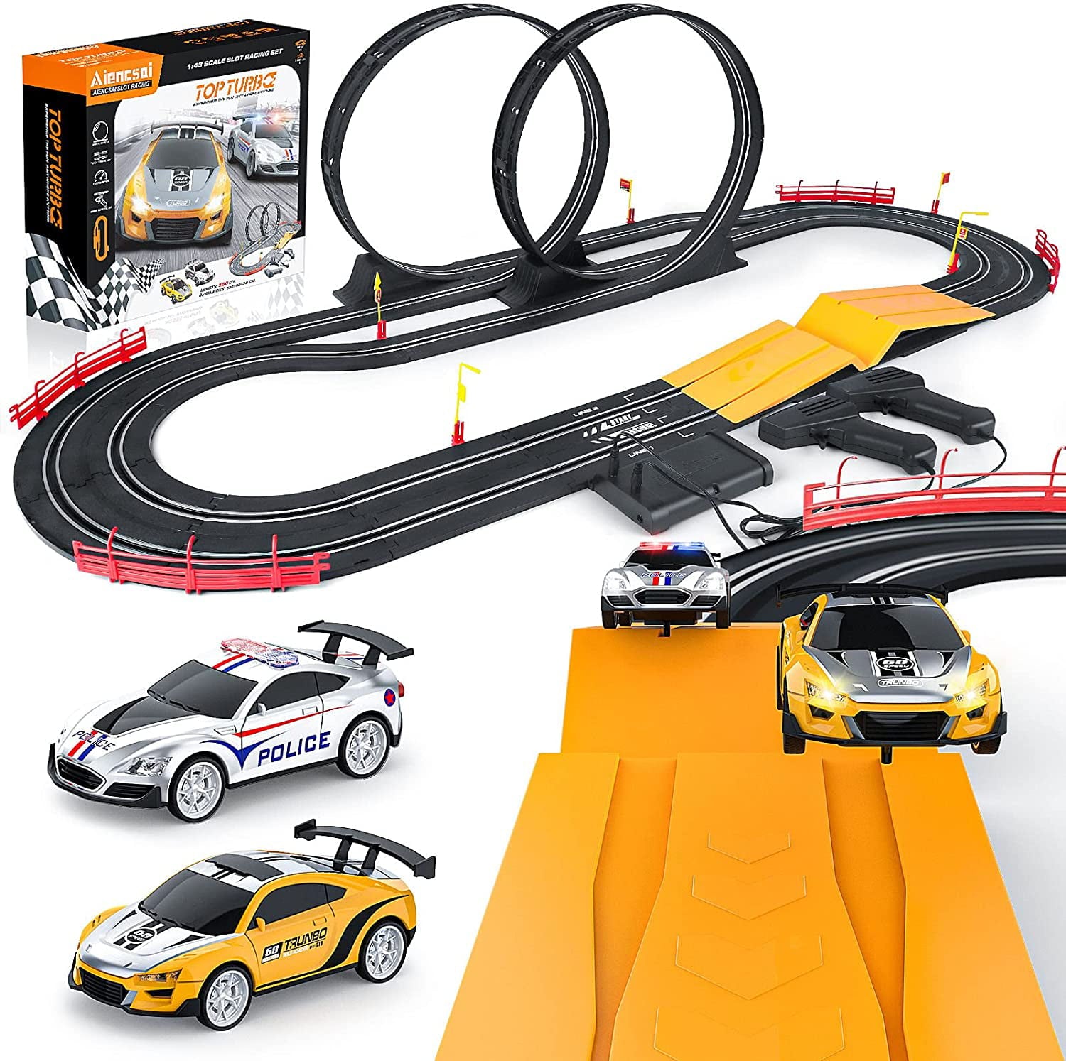 Allaugh electric race car track set， High-Speed Slot race car tracks with Headlights and Dual Racing for boys 6 7 8 9 10 11 12 Years Old