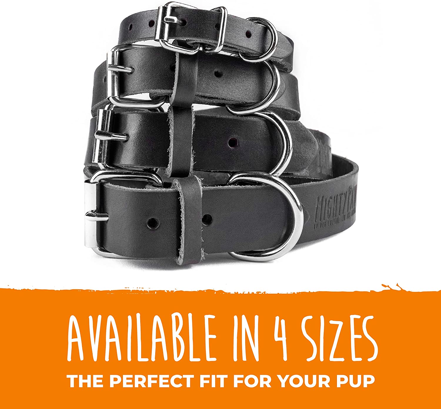 Mighty Paw Leather Dog Collar， Distressed Real Genuine Leather and a Strong Metal Buckle. Super Soft for Ultimate Comfort. Modern Designer Look for Small， Medium， Large and XL Pets