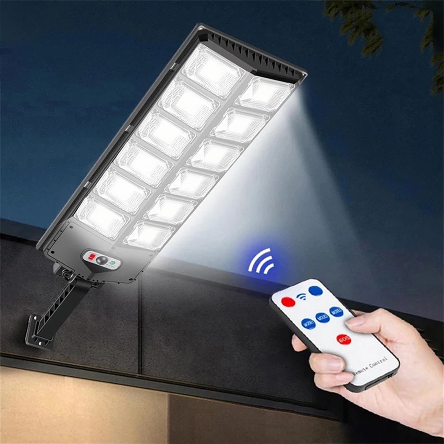 Super Bright Solar Street Lights， 5500LM 6500K Ultra Bright Dusk to Dawn Solar Motion Sensor Lights with Remote Control， Solar Security Wall Light Road Lamp for Garden Yard Patio Parking Lot