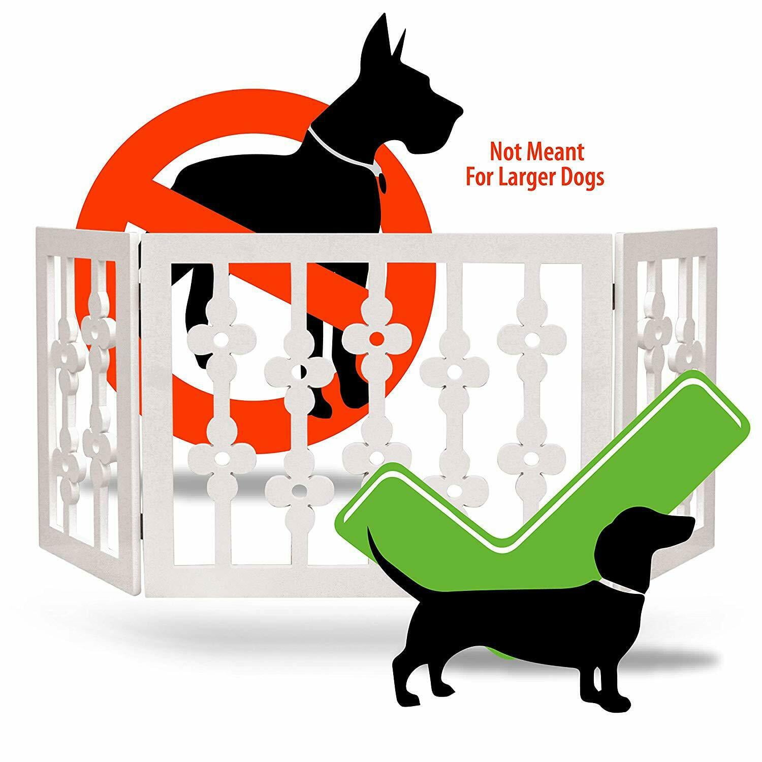 White Floral Wood Pet Dog Gate Foldable Adjustable 3-Section Freestanding Extra Wide. Keeps Pets Safe Indoors/Outdoors - Fully Assembled