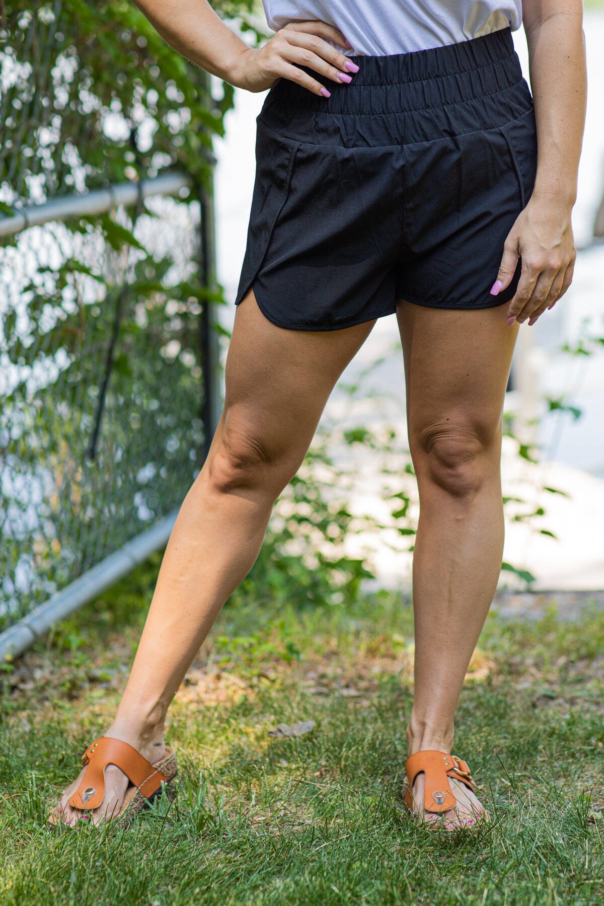 Black Elastic Waist Active Shorts With Lining