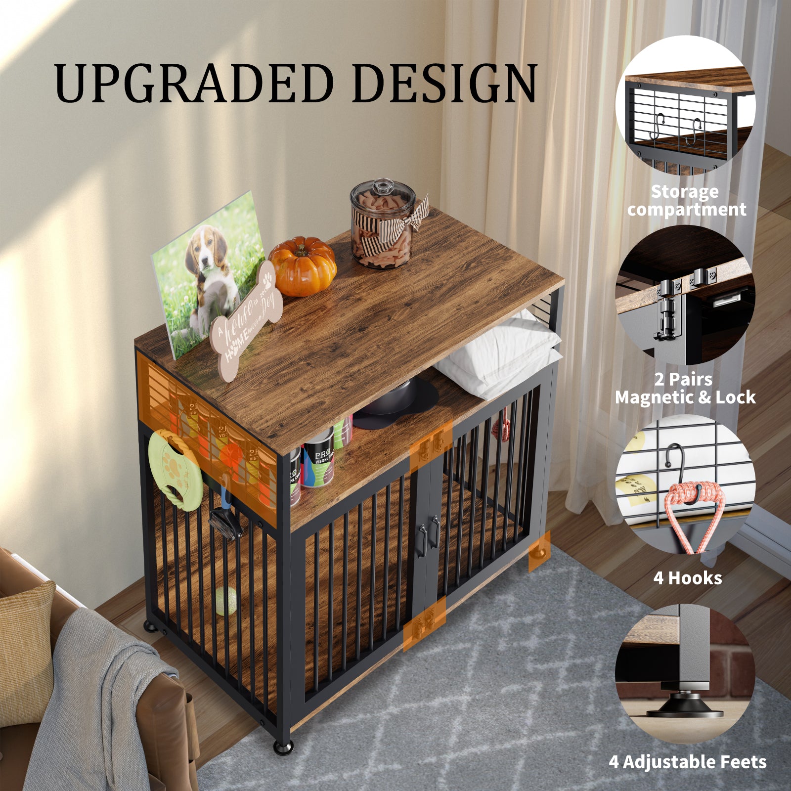 MOPHOTO Dog Crate Furniture-Style Cages Large Dog Crate Furniture Indoor Dog Kennels， Easy to assemble