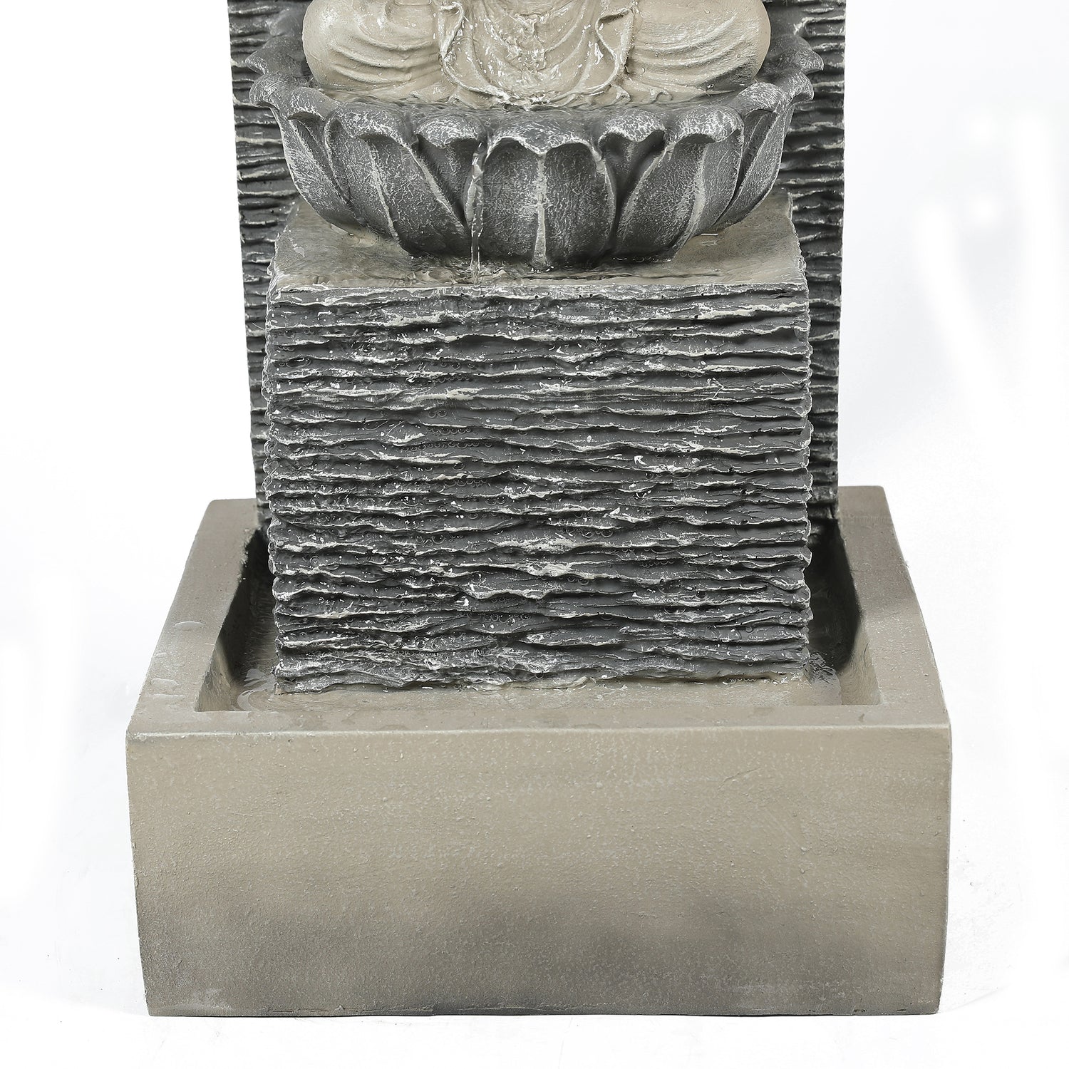 LuxenHome Gray Resin Meditating Buddha with Pedestal Outdoor Fountain with LED Light