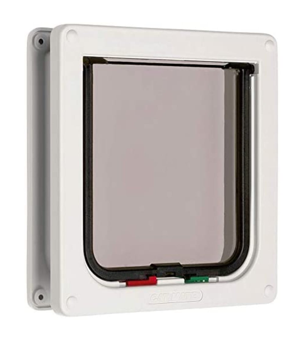 Cat Mate 4 Way Locking Cat Flap W/Door Liner-White， Transparent Flap and Magnetic Catch