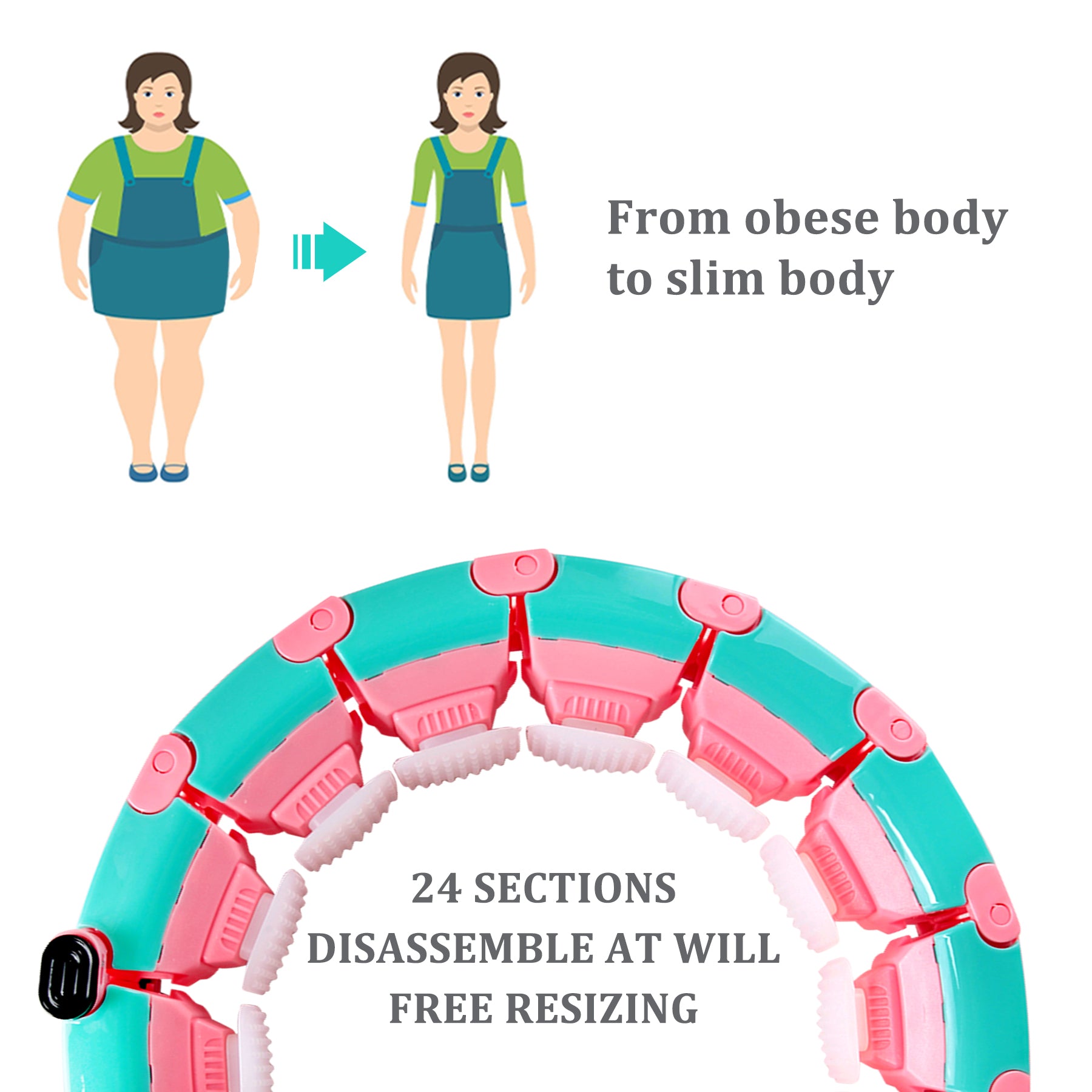 DOTSOG Weighted Intelligent Hula Hoop for Adults Beginners Won‘t Fall， Abdomen Fitness Increase Beauty， Fit Ness Weight Loss and Massage， 24 Knots Detachable PinkandGreen