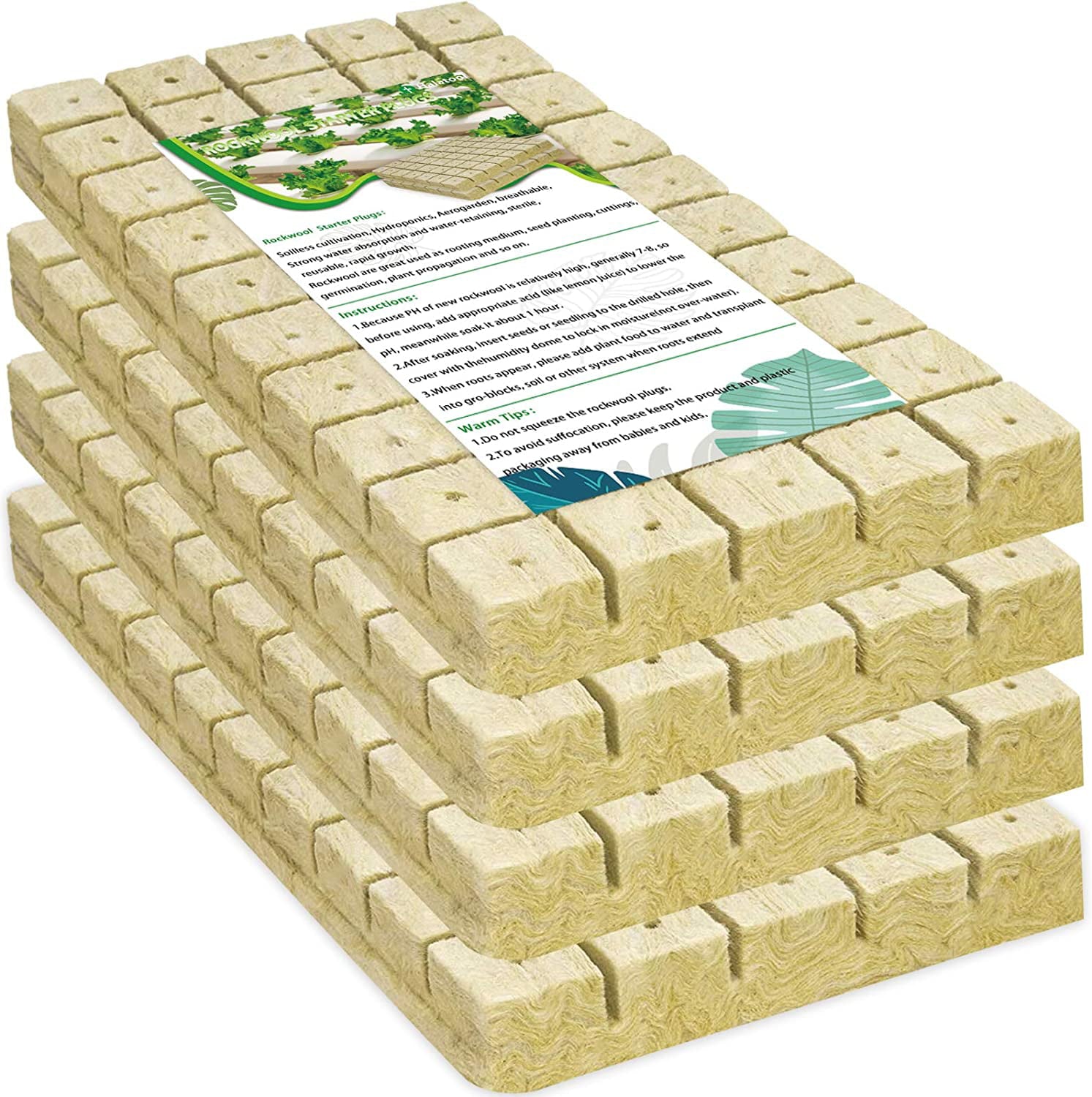 ZeeDix 1 inch 4 Sheets Rockwool Cubes  200 Cubes Starter Plugs for Soilless Cultivation Seedlings Cuttings Clone Plants Hydroponics Germination Start