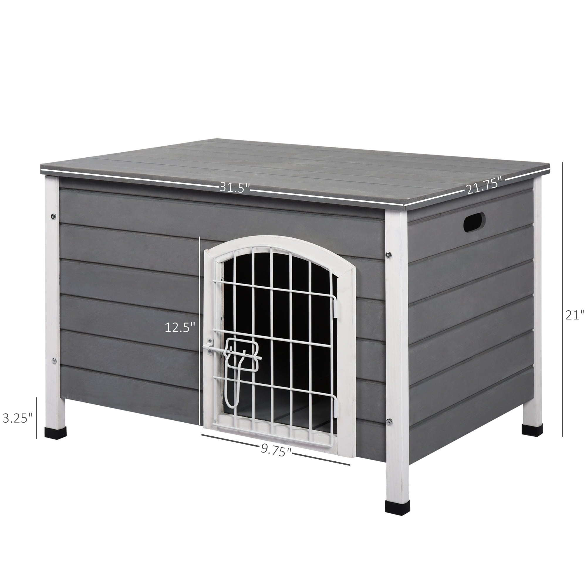 21'' Wooden Decorative Dog Cage Kennel Wire Door with Lock Small Animal House with Openable Removable Bottom - Gray