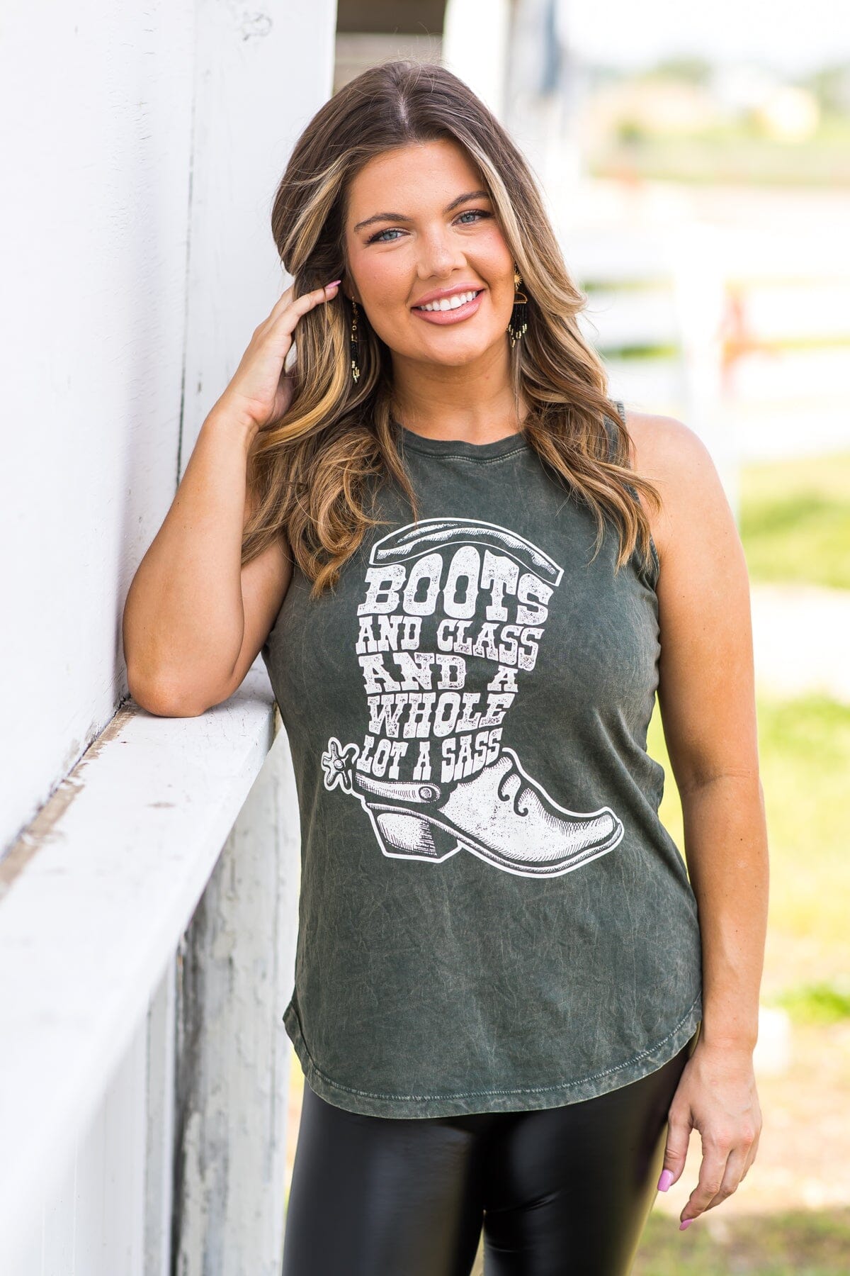 Olive Washed Boots and Sass Graphic Tank