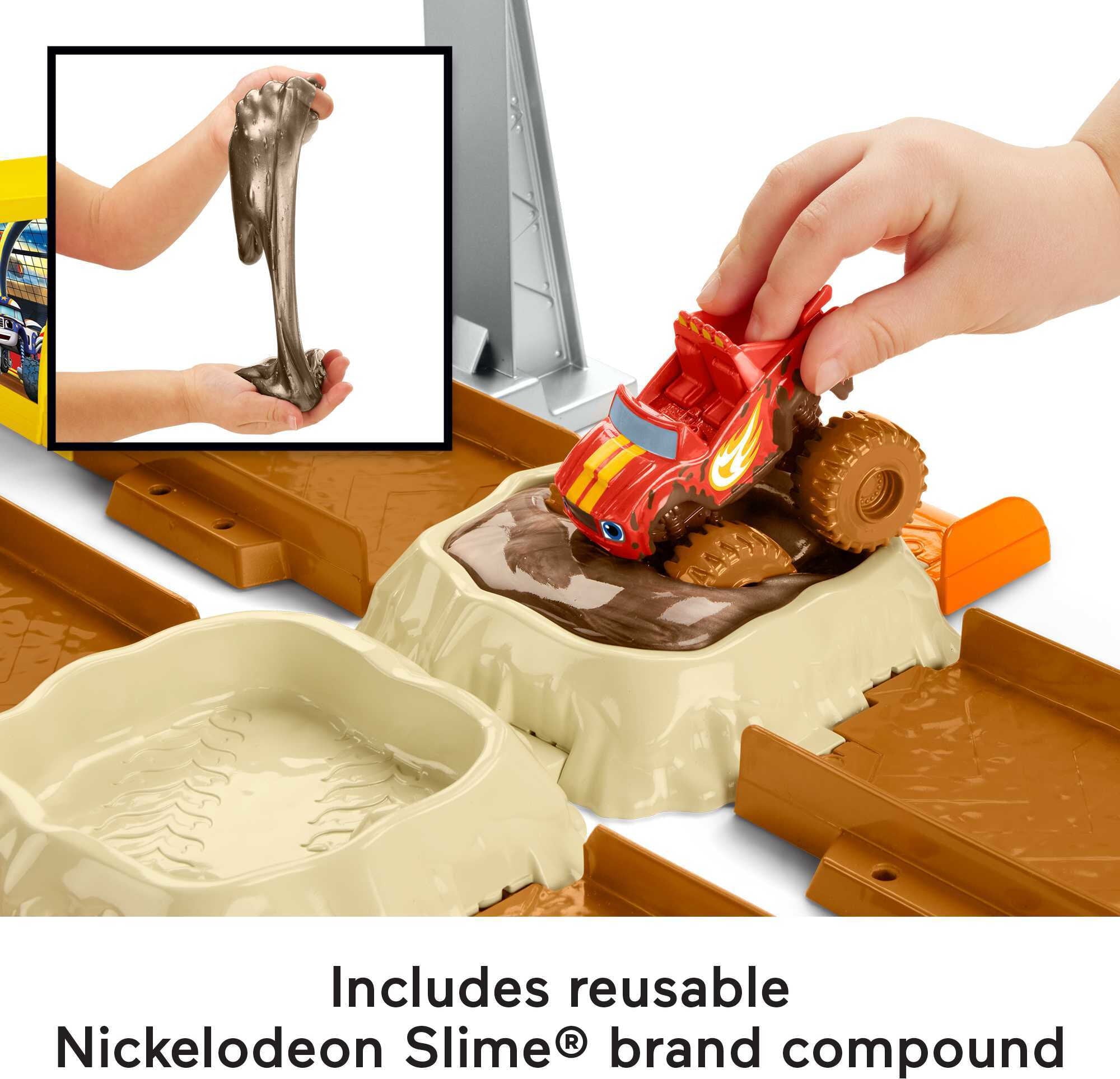 Fisher-Price Blaze and the Monster Machines Mud Pit Race Track Playset with 2 Toy Trucks and Slime