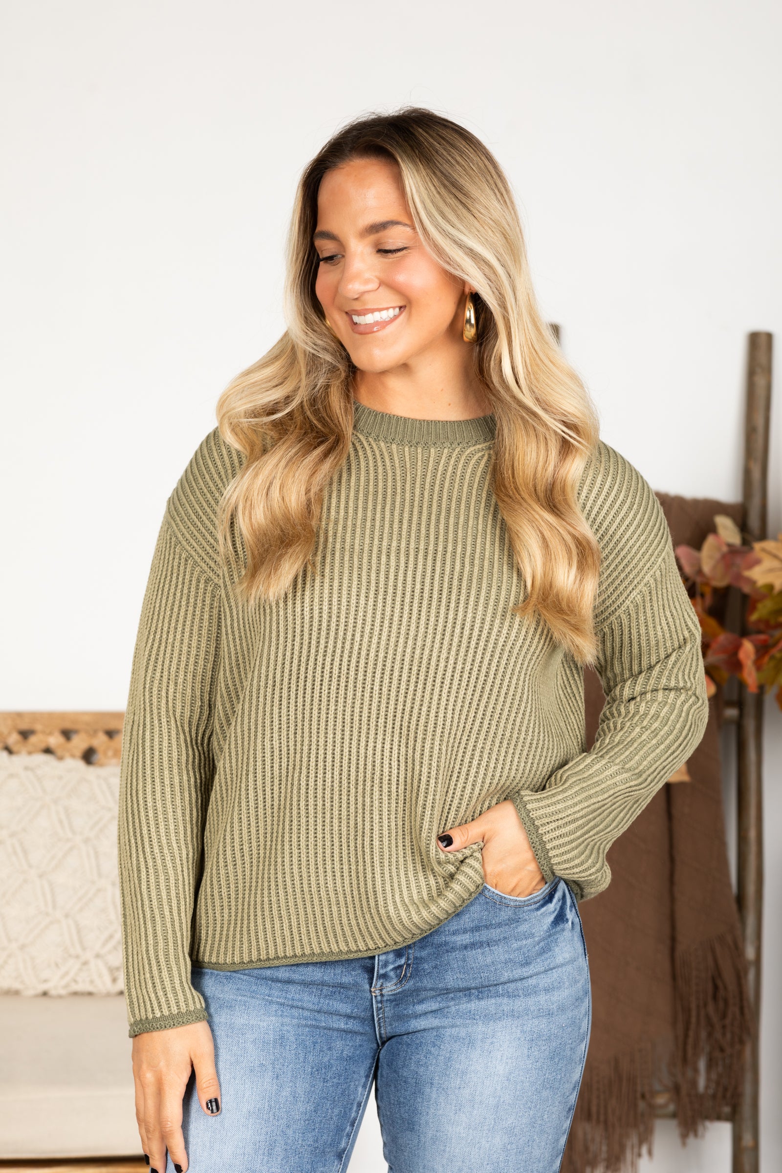 Contrast Cut Striped Sweater