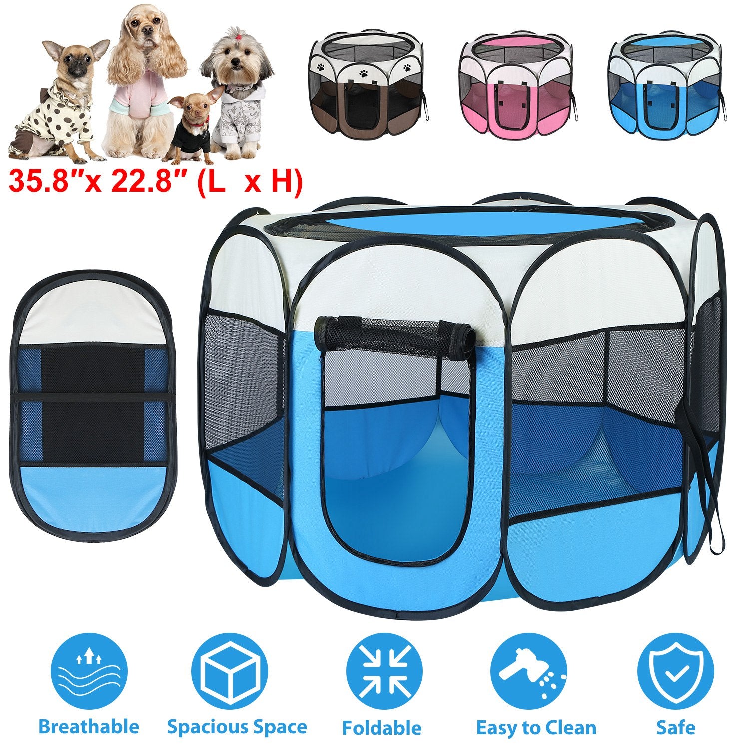 iMountek Portable Foldable Pet Playpen Exercise Pen Kennel Coffee L