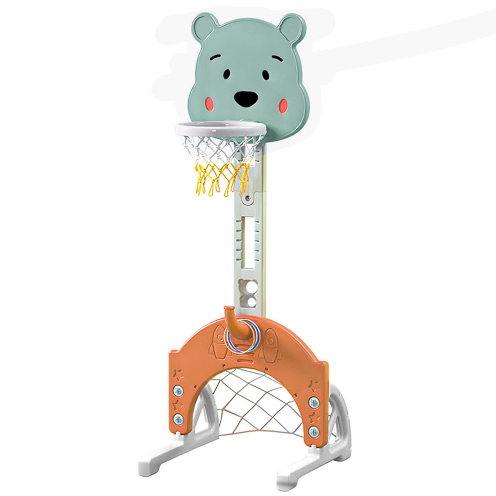 iYofe Kids Basketball Hoop Set， 3 in 1 Adjustable Height Basketball Hoop for Indoor Outdoor， Kids Sport Toy Basketball Stand w/Basketball， Ring Toss， Soccer， Gift for Boys Girls Christmas， Green