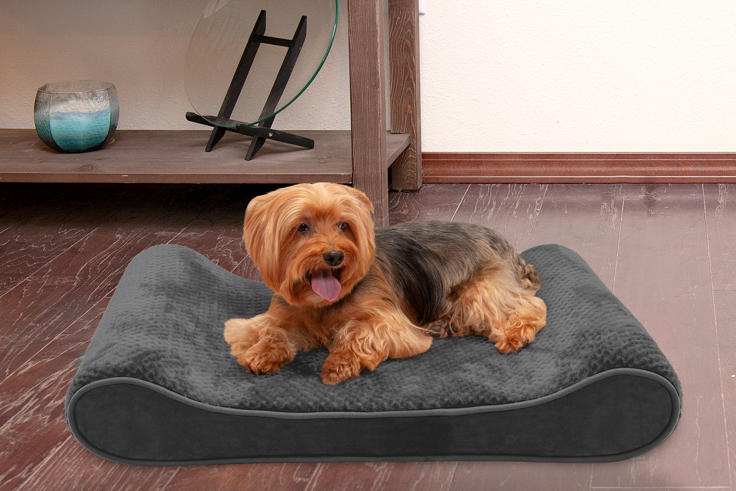 FurHaven Pet Dog Bed | Memory Foam Minky Plush and Velvet Luxe Lounger Pet Bed for Dogs and Cats， Gray， Medium