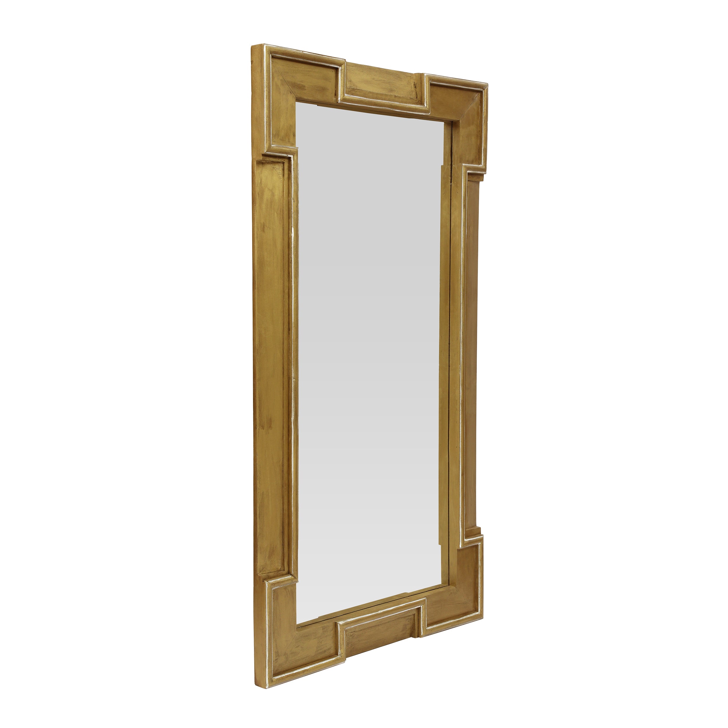 Upsata Boho Handcrafted Mango Wood Carved Full Length Standing Mirror, Natural and Gold