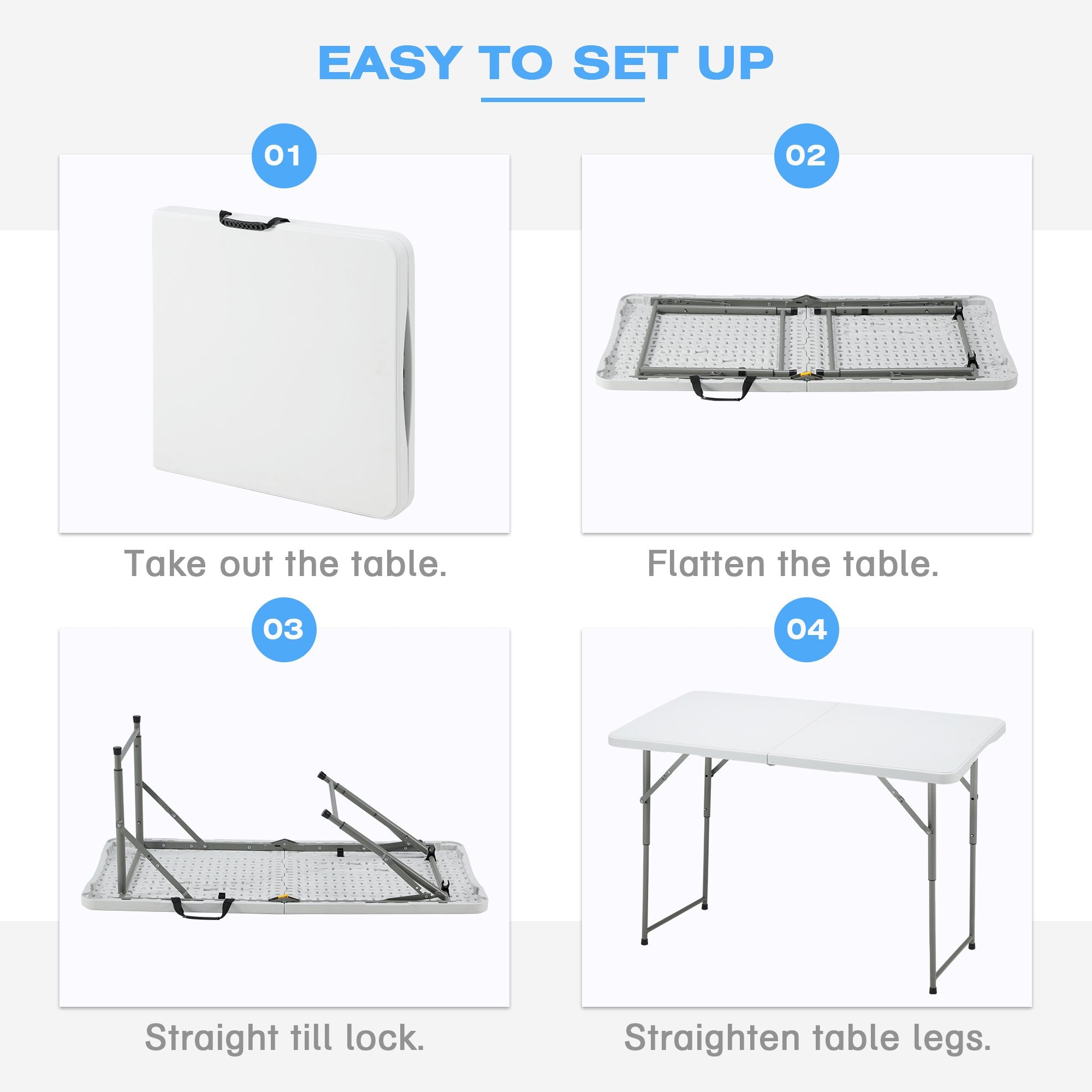Yoleny Patio Folding Card Table， Portable Picnic Table Plastic with Strong Handle Design， Folding Mesas Rectangle Camping Table， White