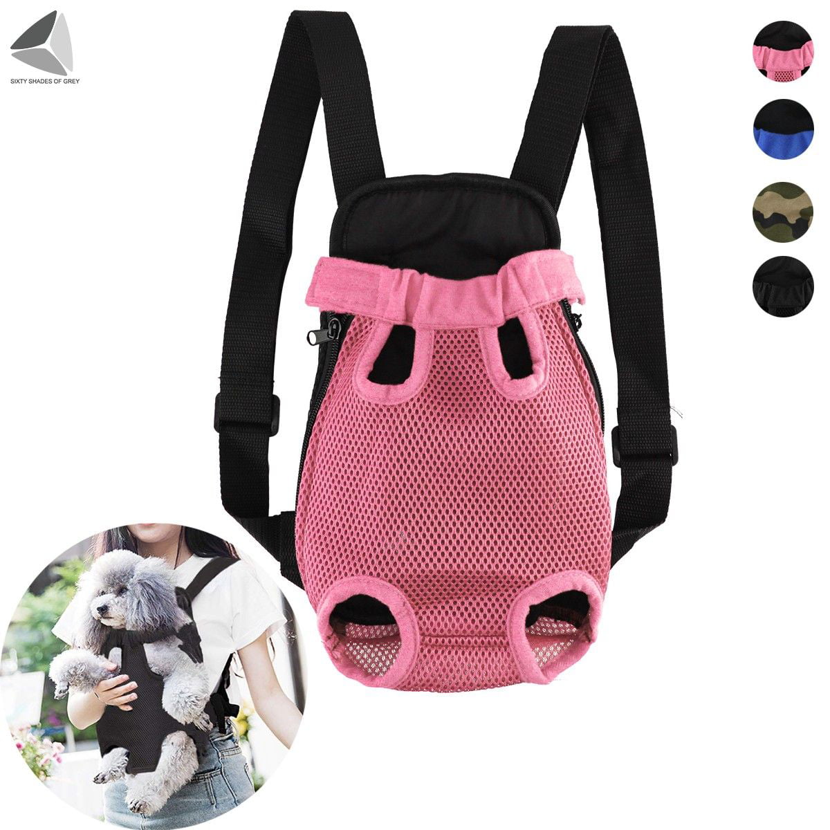Sixtyshades Pet Dog Carrier Backpack Adjustable Puppy Travel Bag Legs Out (S， Pink)