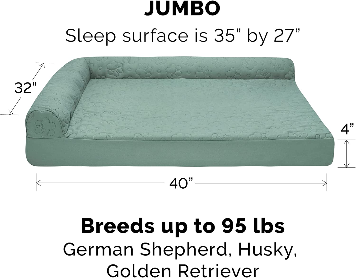 Furhaven XL Cooling Gel Foam Dog Bed Pinsonic Quilted Paw L Shaped Chaise w/ Removable Washable Cover - Iceberg Green， Jumbo (X-Large) Cooling Gel Foam Jumbo L Chaise - Quilted Paw (Iceberg Green)
