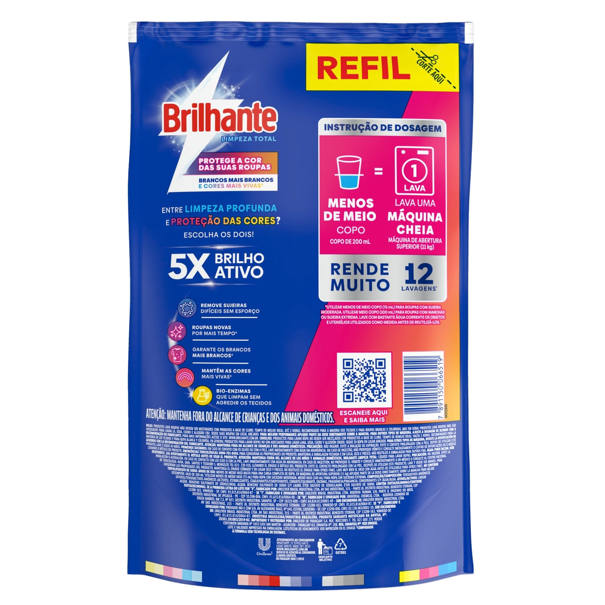 Lava Roupas Liquido Brilhante Limpeza Total 900 ml Refil