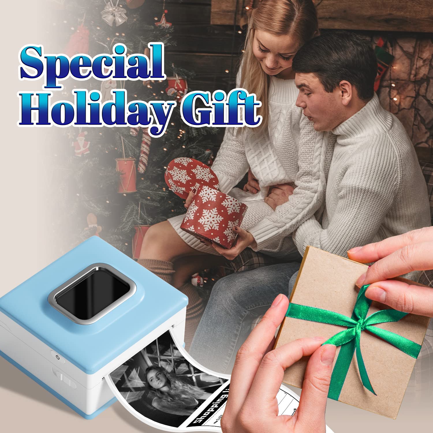 Portable Mini Sticker Printer, M02D Portable Wireless Printer with 1 Roll Paper, Compatible with iOS Android, Pocket Printer for Small Business, Bullet Journal, Work Plans, Memos