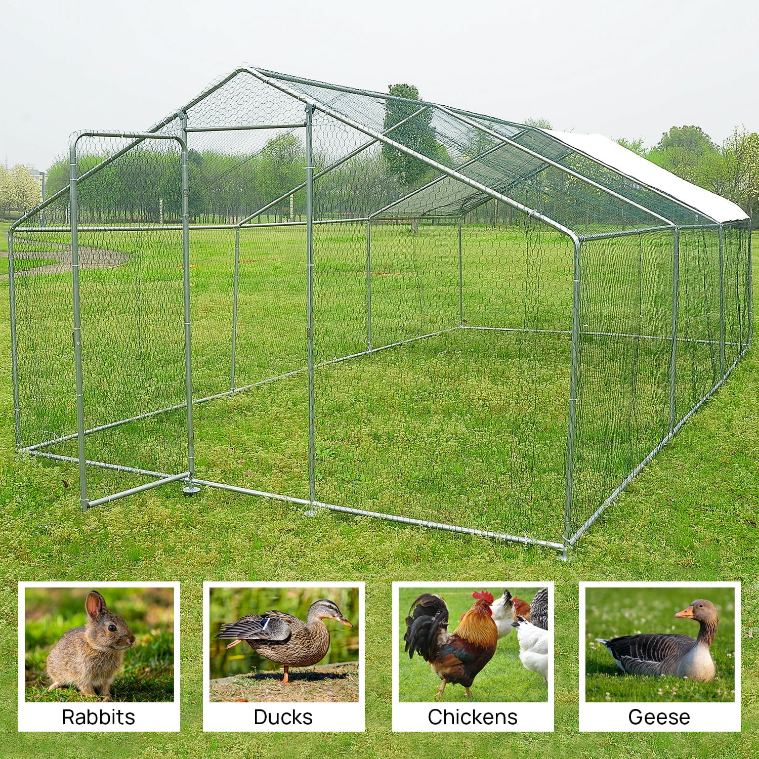 Walcut Metal Chicken Coops 20x10ft Walk in Hen Cage Poultry Run Playpen Ducks Rabbits with Cover