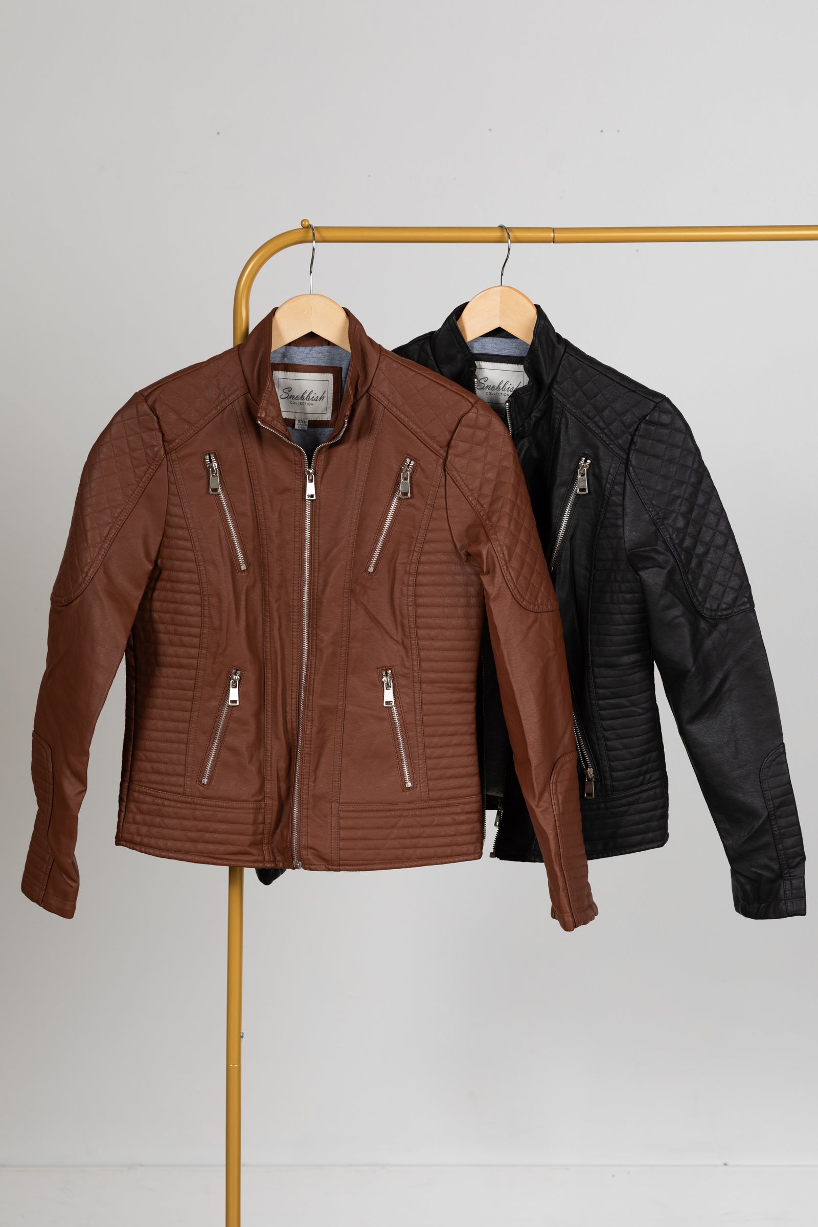 Faux Leather Jacket With Quilted Detail