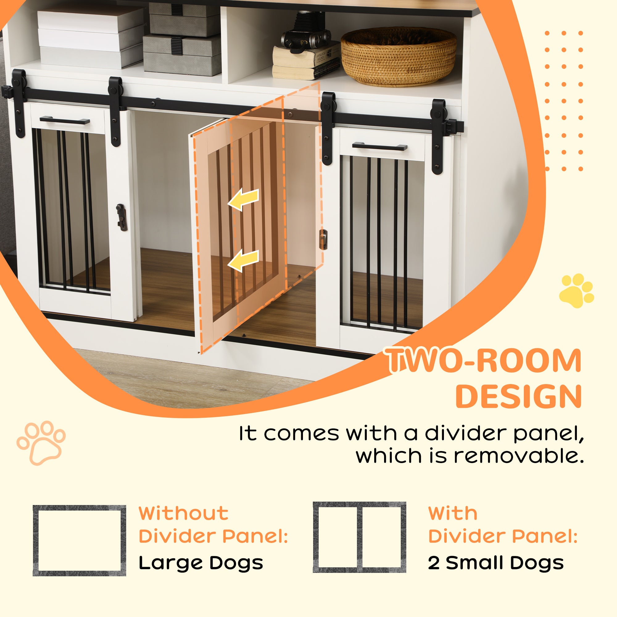 PawHut Dog Crate Furniture for Large Dogs， Double Dog Kennel for Small Dogs with Shelves， Sliding Doors， 47