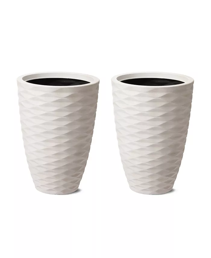 Glitzhome Environmental Oversized Faux Porcelain Tall Round Diamond Pattern Planter， Set of 3