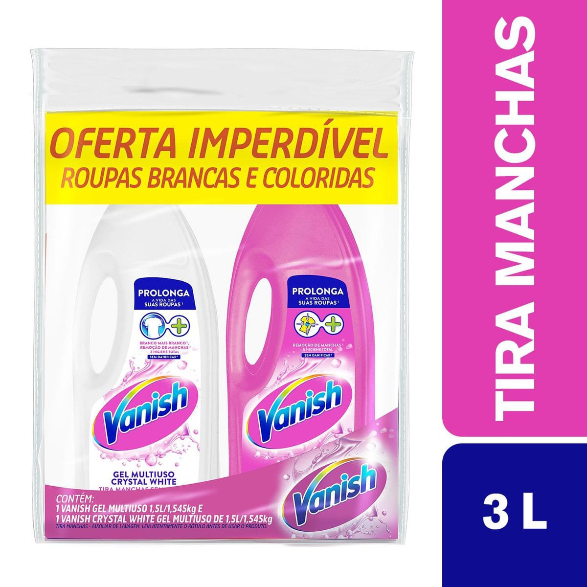 Tira Manchas Gel Vanish Multiuso para roupas brancas e coloridas 2 unidades de 15L