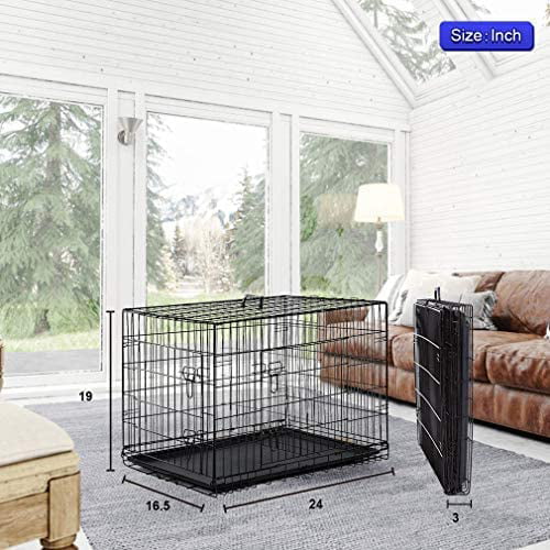 BestPet Dog Crates for Large Dogs Folding Mental with Double-Door，Divider Panel， Removable Tray and Handle (24