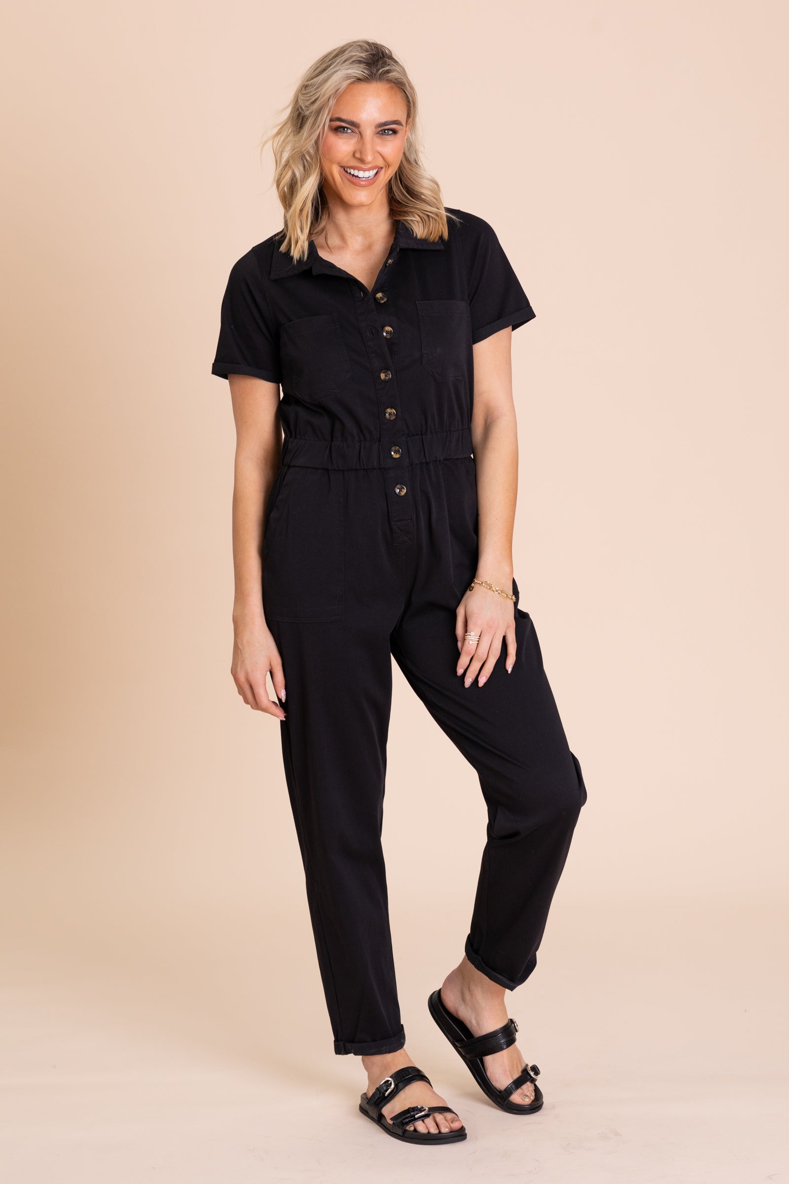 Short Sleeve Utility Style Jumpsuit