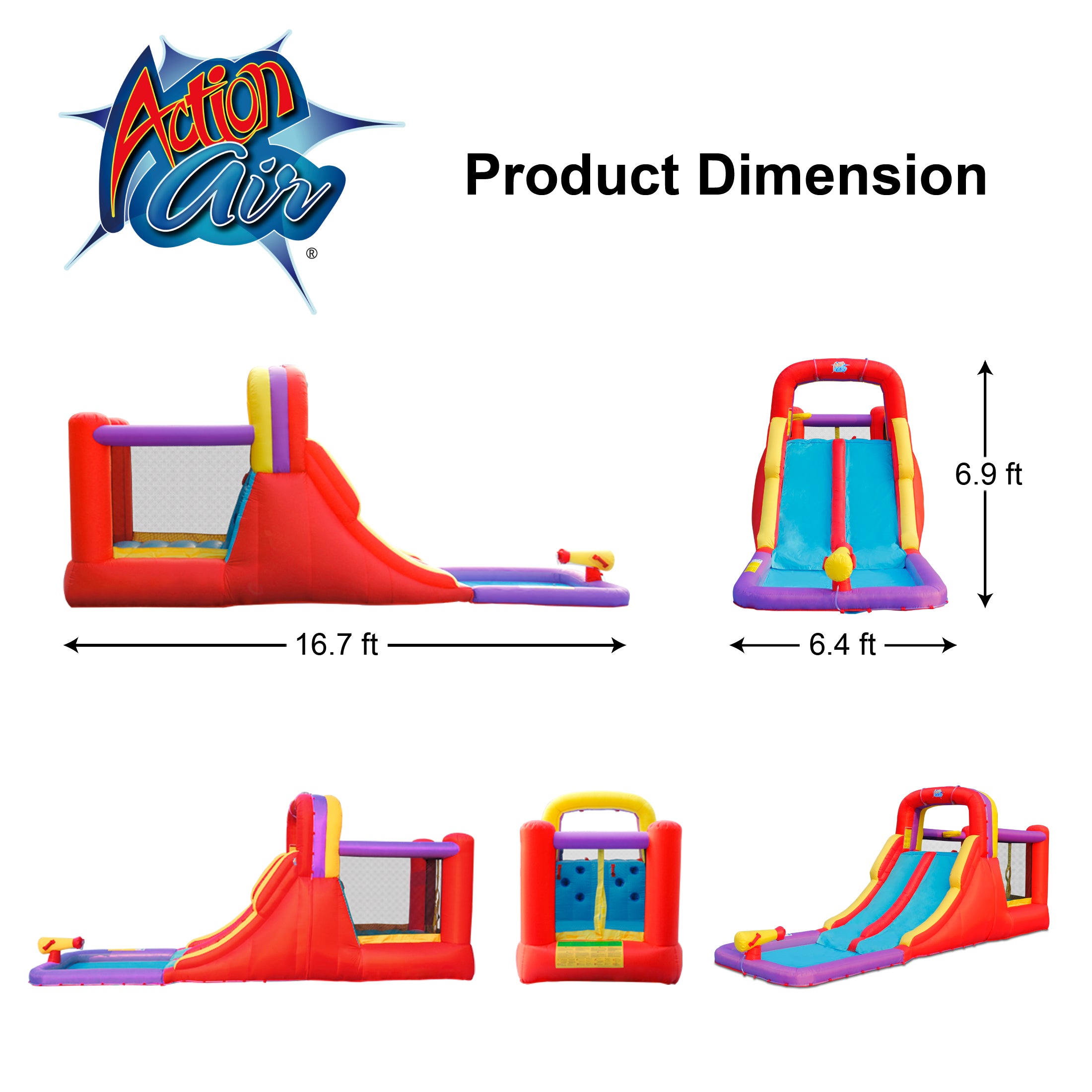 Action Air Water Slide， Inflatable Waterslides with Water Cannon， Water Bounce House for Kids Backyard