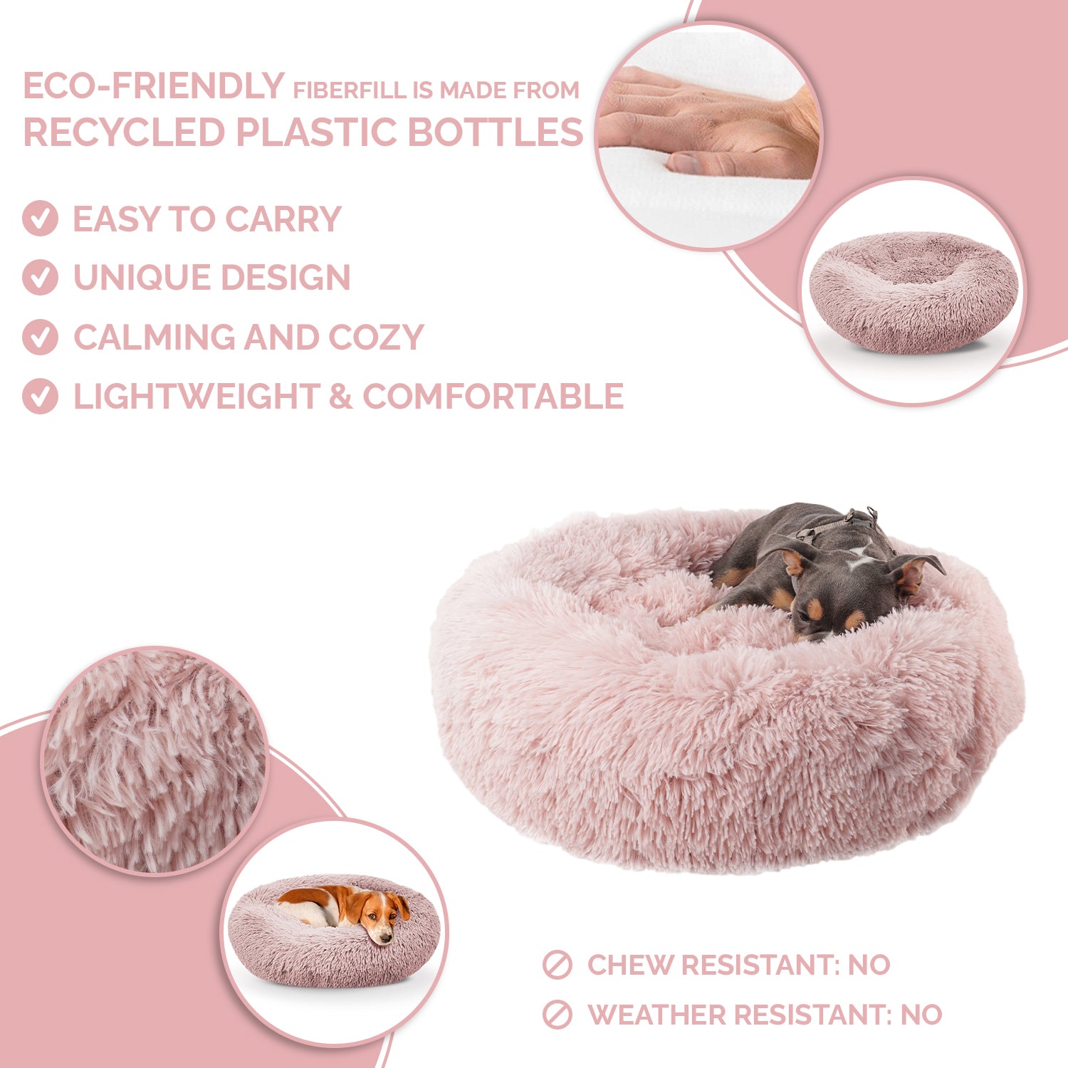 Precious Tails Super Luxe Shaggy Faux Fur Donut Bolster Dog Cat Bed - Medium