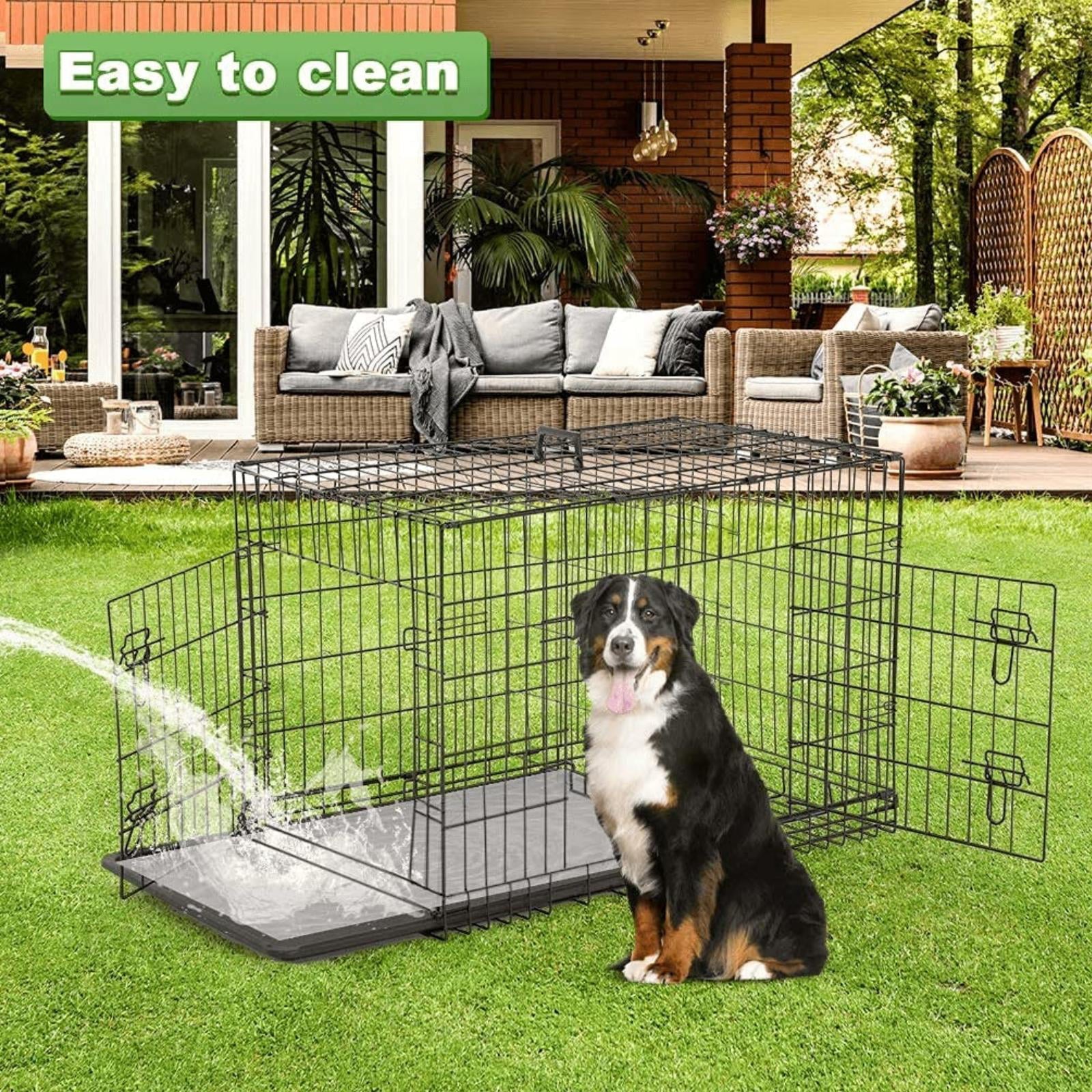 NiamVelo Heavy Duty Dog Crate Dog Cage 42'' Extra Large Dog Crate Kennel for Large Dogs， Folding Metal Dog Crate W/Divider and Tray Double Doors ， Black