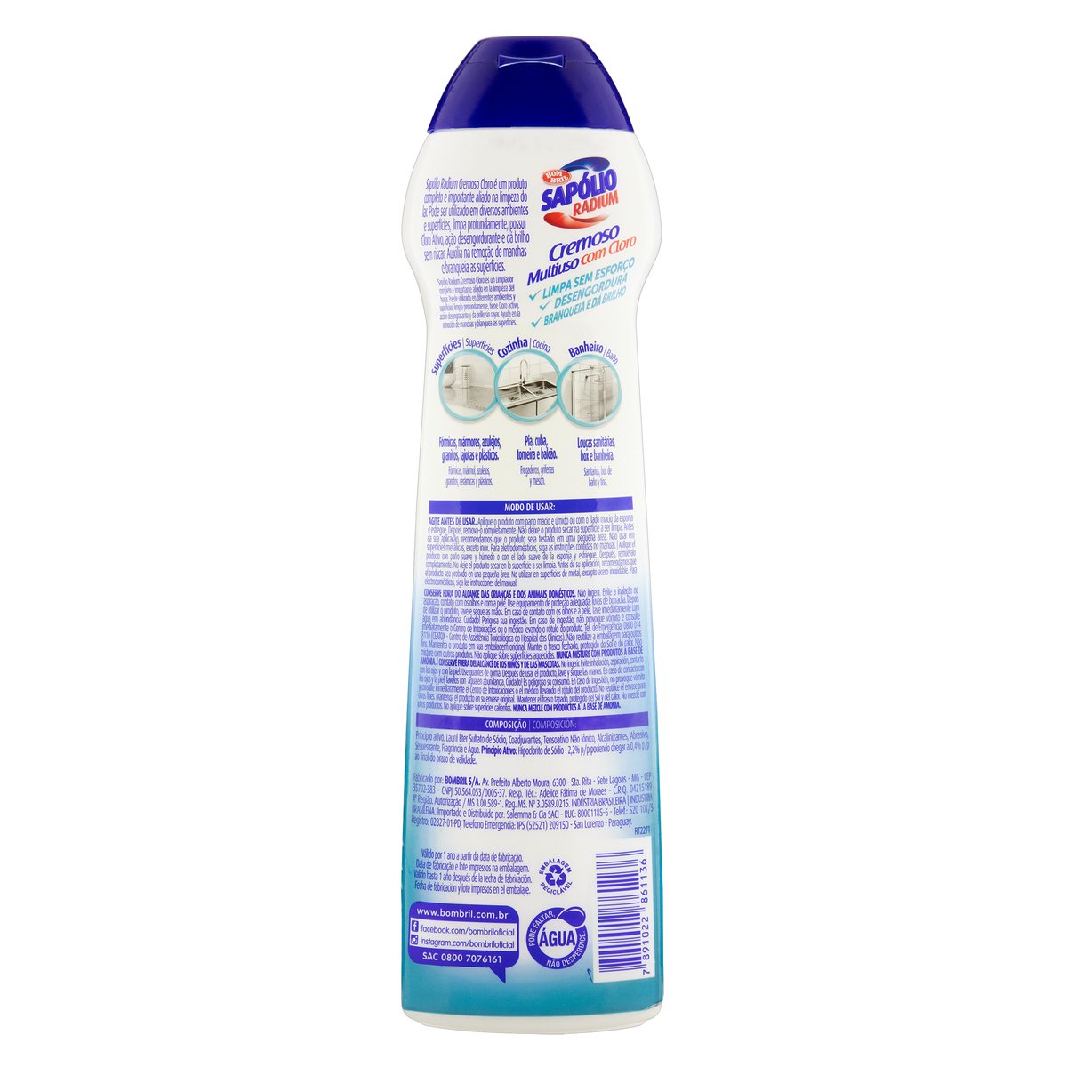 Limpador Multiuso Bombril, Sapolio, Cloro Ativo 450ml