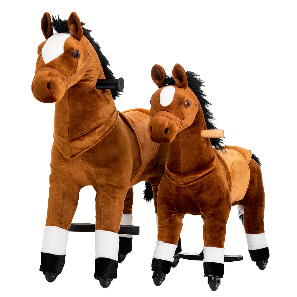 Ponyeehaw Ride on Horse Toys， Ride on Toys for 3-5 Years Old Girls and Boys， Premium Plush Walking Horse with Wheels (Brown)