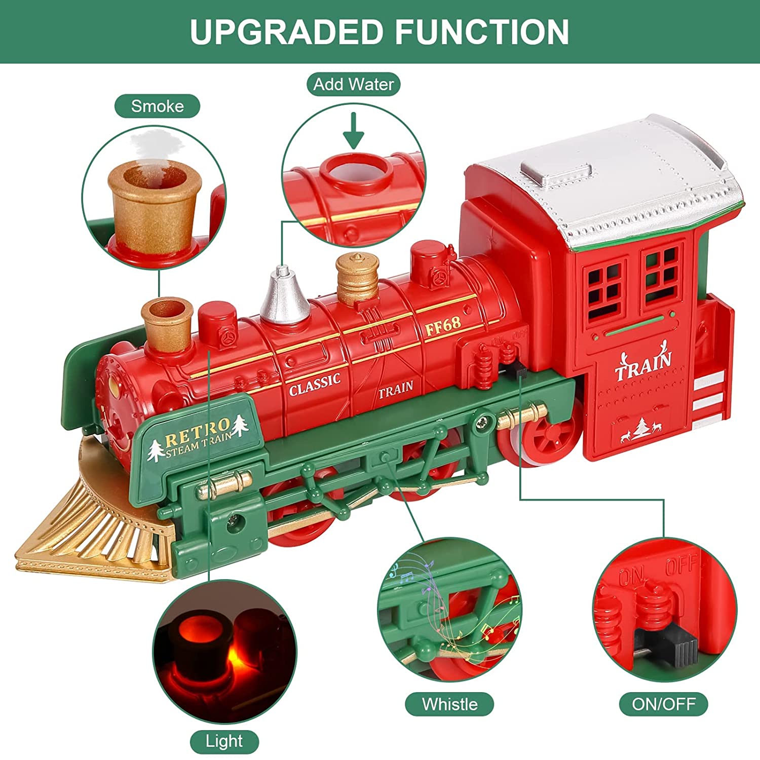 30PCS Christmas Train Toy Set， Electric Train Sets with Smoke， Sounds， Lights， Train Toy for Boys Girls