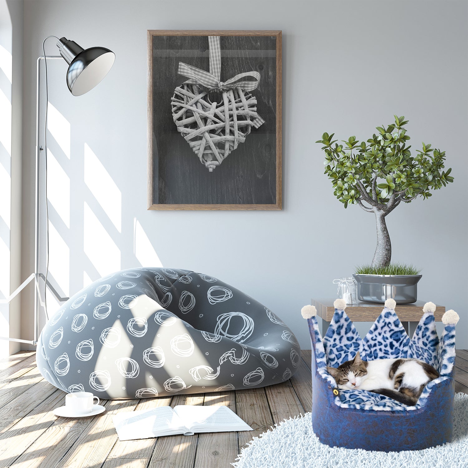 Precious Tails Leopard Print Crown Cat Dog Pet Bed - Small