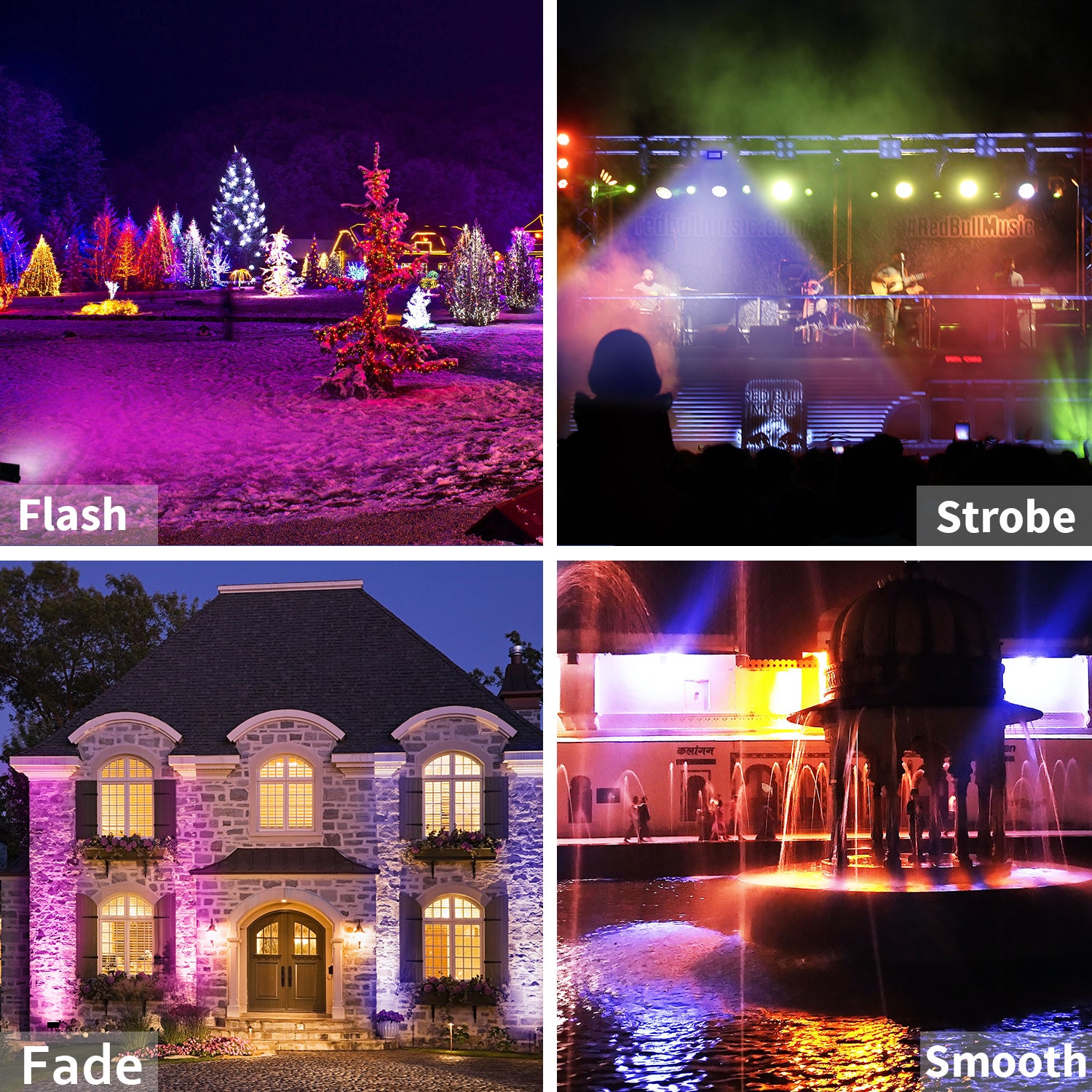 LED Flood Lights RGB Color Changing 20W Equivalent Outdoor with Remote， DIY Strobe Mode， Timing， 4000 Lumens， Waterproof
