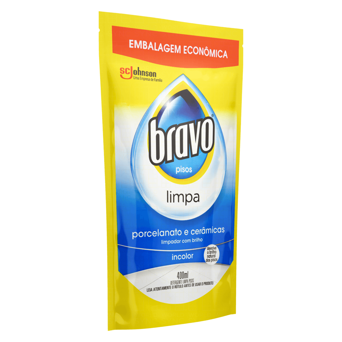 Detergente Limpa-Pisos Porcelanato e Ceramica com Brilho Bravo Sache 400ml Embalagem Economica