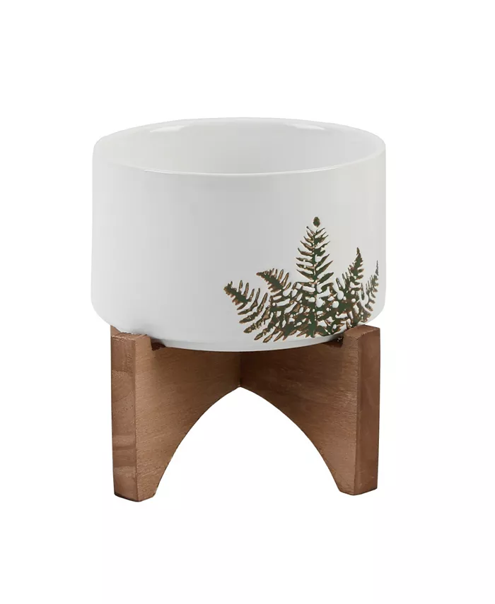 Flora Bunda Etched Leaf Ceramic Planter on Stand， 5.35