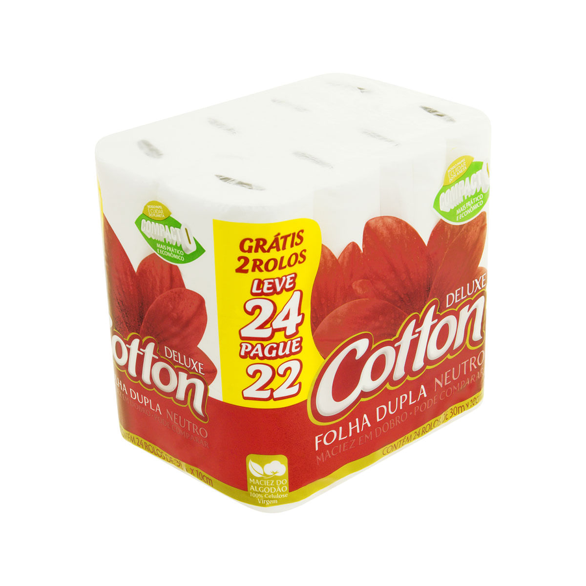 Papel Higienico Folha Dupla Neutro Cotton Deluxe 30m Pacote Leve 24 Pague 22