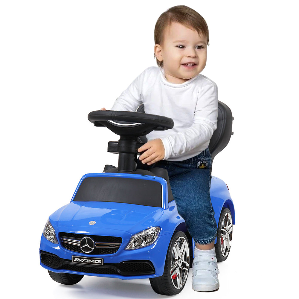 iYofe Mercedes Licensed Kids Push Car， 3 In 1 Toddler Walker Stroller with Handle， Safety Bars， Backrest and Footrest， Music and Horn， Cup Holder， Storage Space， Baby Ride On Toy for 1-3 Years Old， Blue