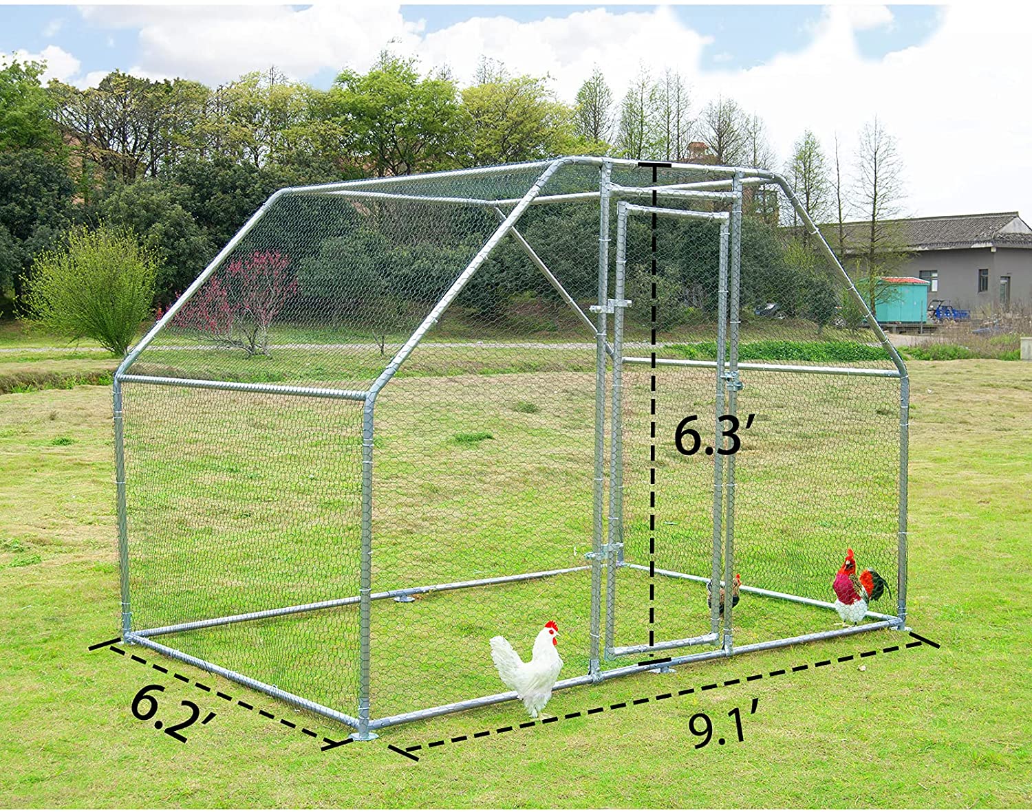 Polar Aurora Large Metal Chicken Coop with Waterproof and Cover